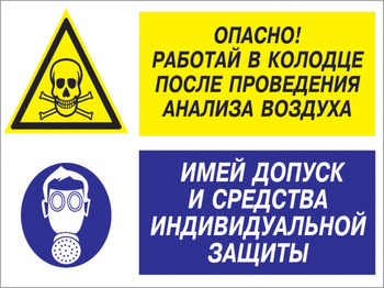 Кз 78 опасно - работай в колодце после проведения анализа воздуха. имей допуск и средства индивидуальной защиты. (пленка, 400х300 мм) - Знаки безопасности - Комбинированные знаки безопасности - магазин "Охрана труда и Техника безопасности"